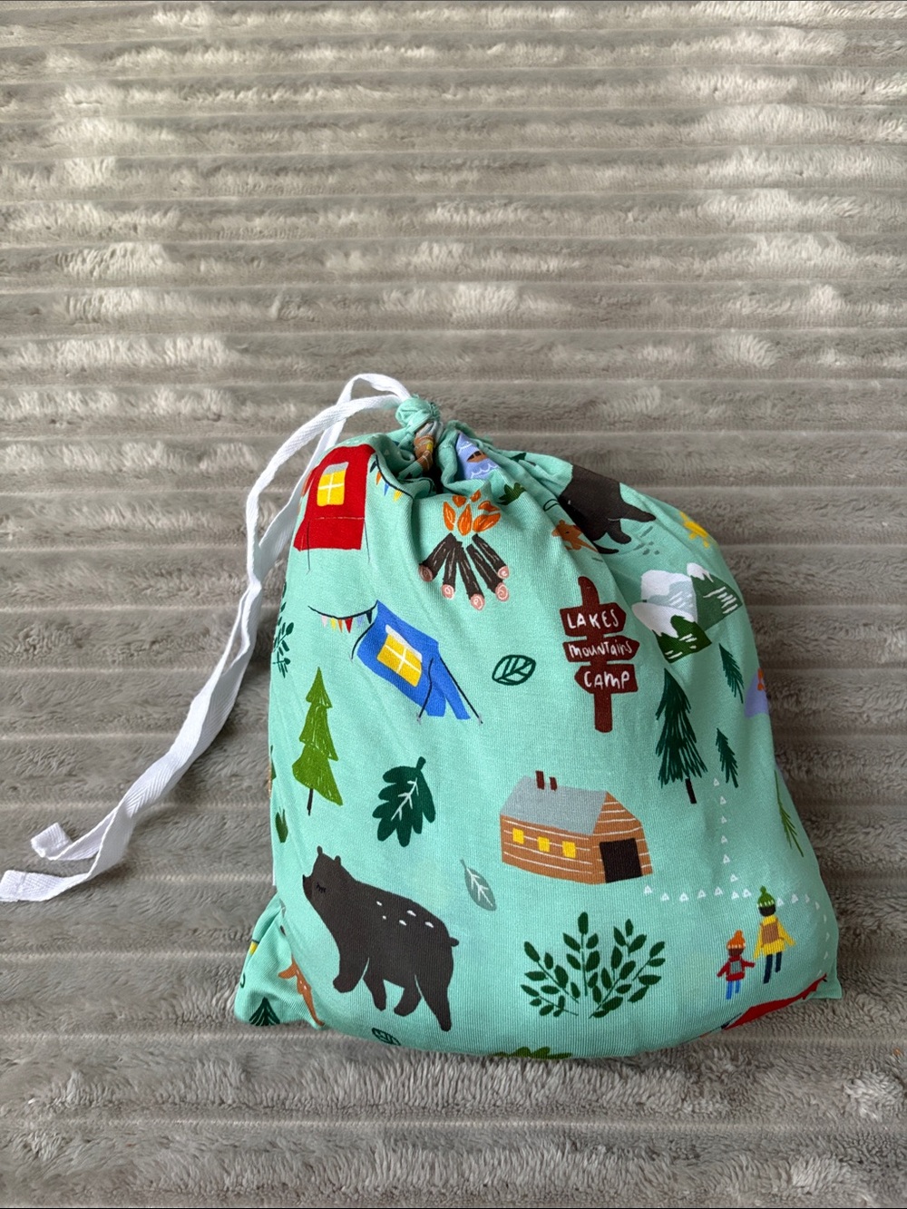 Little Sleepies Mint Green Camp Print Drawstring Bag